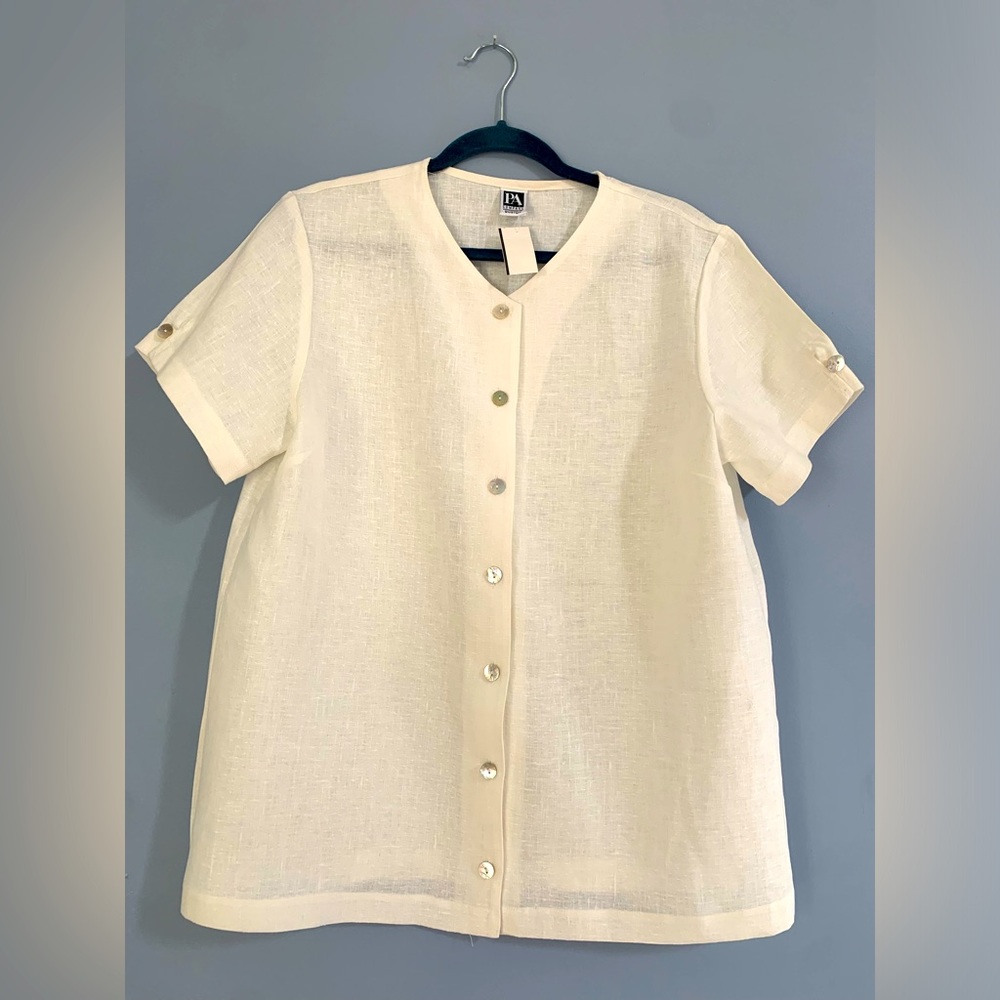 100% Linen Blouse Size M/L Ivory Color Textured Fabric NWT Mother of Pea…